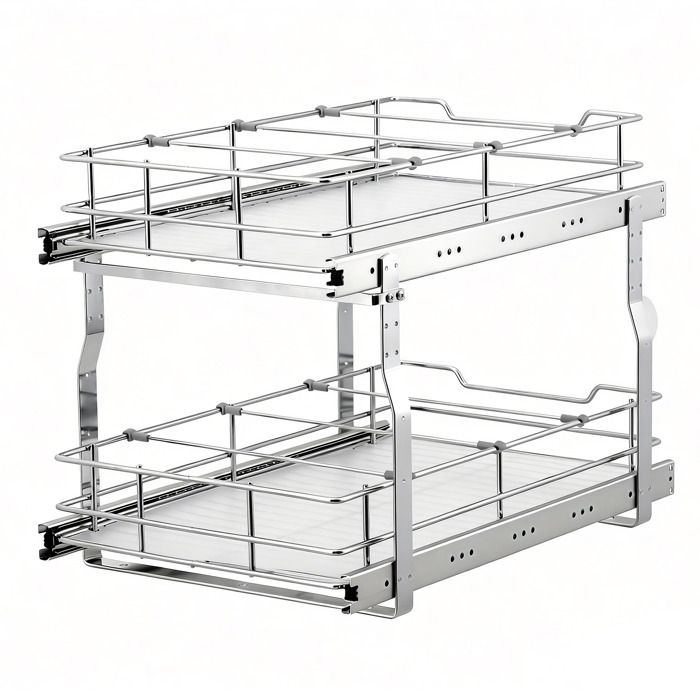4Tiroir coulissant double pour armoire cuisine rails acier carbone électroplaqué double étage glisse fluide dimensions 35.5x54 cm