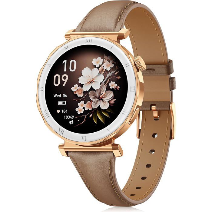 Montre Connectée Femme - Élégant Petit Poignet Avec Écran Amoled 1 19 Bracelet En Cuir Fin Smartwatch Avec Podometre Cardiofrequ