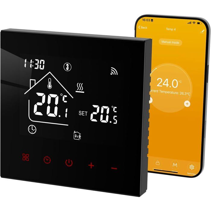 Thermostat Connecté WiFi pour Chauffage de Chaudière à Gaz Thermostat dAmbiance Programmable Régulateur de TempératureNoir