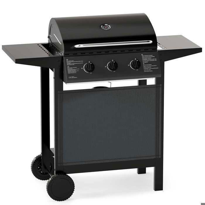 3 brûleurs barbecue à gaz avec couvercle grill extérieur pour jardin et camping tablettes latérales roulettes