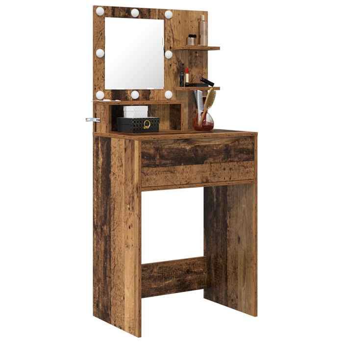 Meuble de maquillage - Tables de maquillage pour chambre - Bois ancien - Bois dingénierie - Assemblage requis（6480）