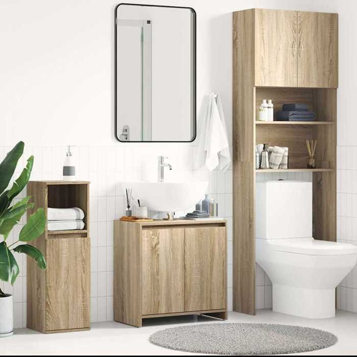 Armoire de salle de bain - Grand espace de rangement - Chêne sonoma Bois dingénierie - contemporain 3378