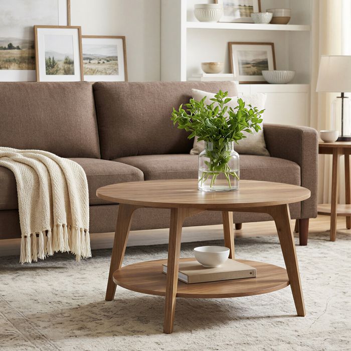 Table Basse Ronde en Bois avec Rangement Meuble de Salon à 2 Niveaux 80 x 80 x 45 cm Marron Table Basse Ronde en Bois avec Rangement Meuble de Salon à 2 Niveaux 80 x 80 x 45 cm Marron