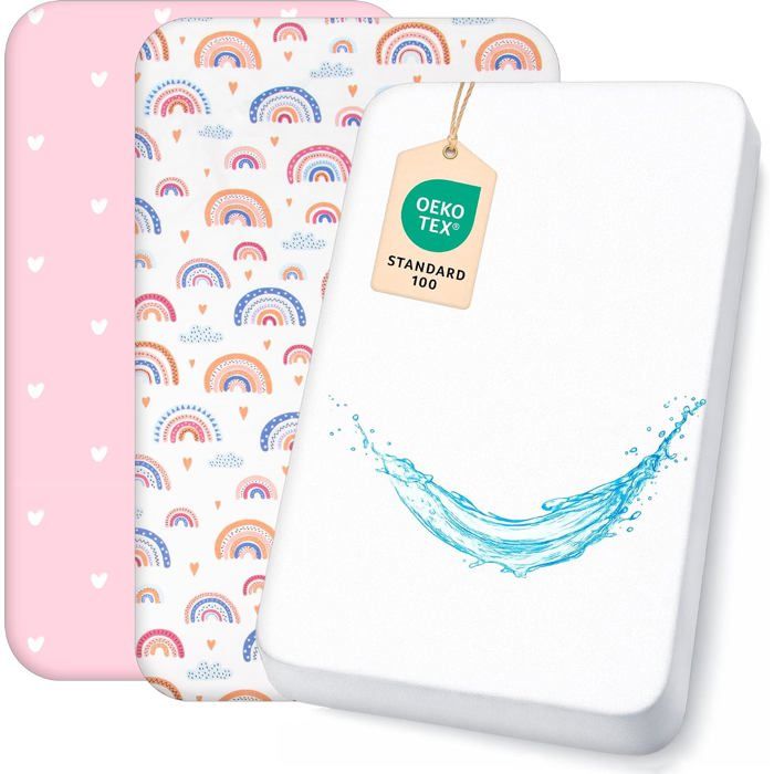 Draps Housses 80X160 Cm+1 Alèse Protège Matelas Imperméable Compatible Lit Cabane 80X160 Cm (Arc-En-Ciel 80x160 Cm)