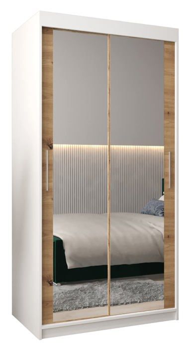 Armoire 2 Portes Coulissantes ABIKSMEBLE Maroko 200 - 200x200x62cm - Blanc Mat Avec Miroir - Rangement Chambre Moderne