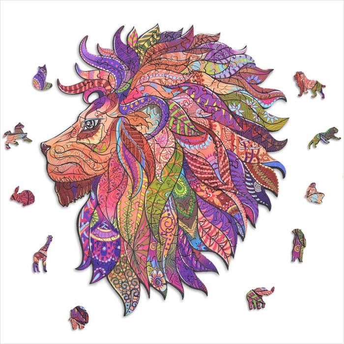 ACROPAQ Puzzle en bois Lion - 200 pièces format A3 420 x 297 mm puzzle pour enfants et adultes - LION - PUZA3L