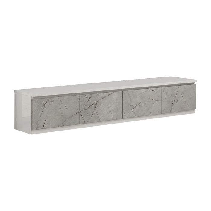 DEYTON - Meuble TV 4 Portes Laqué Blanc et Gris Marbré DEYTON - Meuble TV 4 Portes Laqué Blanc et Gris Marbré