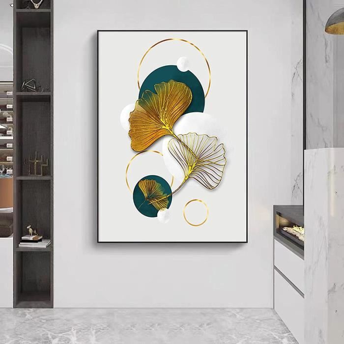 Cadre Abstrait Feuille Dorée - Décoration Murale - Boîte à Ombres - Art Moderne