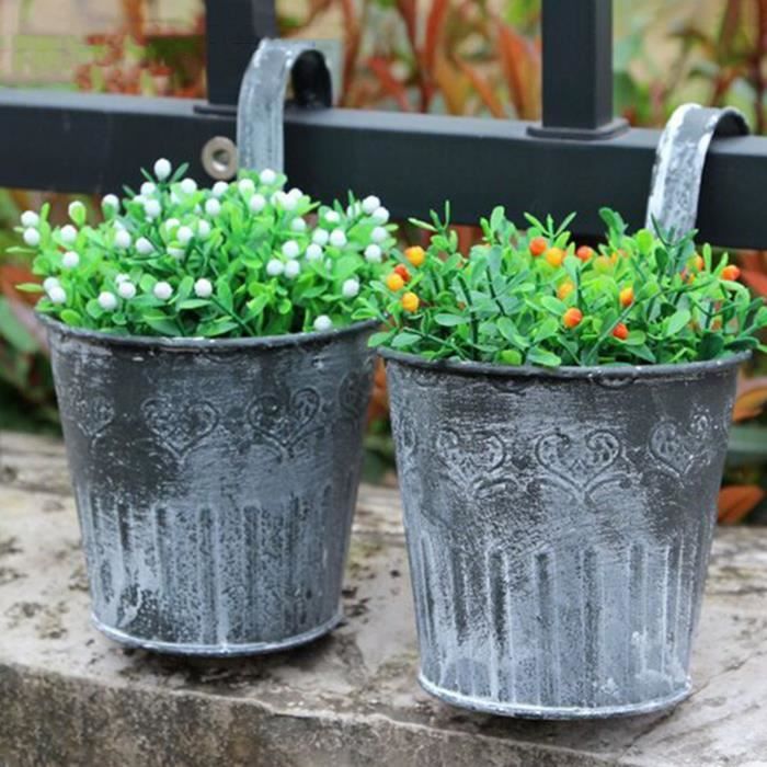 Pot De Fleurs Suspendu En Métal Bleu – Avec Crochet, Trou De Drainage, Pour Balcon, Clôture Ou Jardin