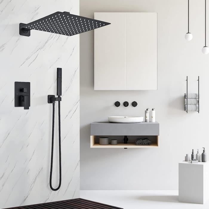 Colonne Douche Encastrable Noir,40 * 40Cm Ensemble De Douche Système De