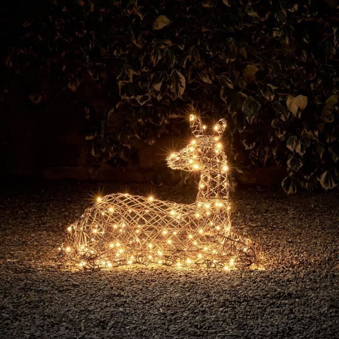 Déco Biche De Noël En Rotin Brune De 66 Cm Avec 140 Led Statique