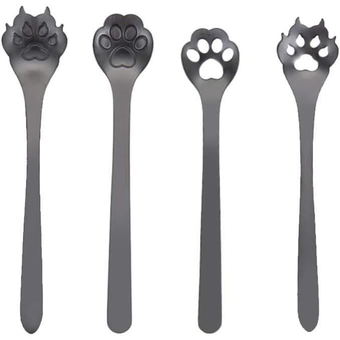 Lot De 8 Cuillères à Thé Avec Filtre En Forme De Patte De Chat - Inox Argenté, Pour Thé, Cocktail, Dessert