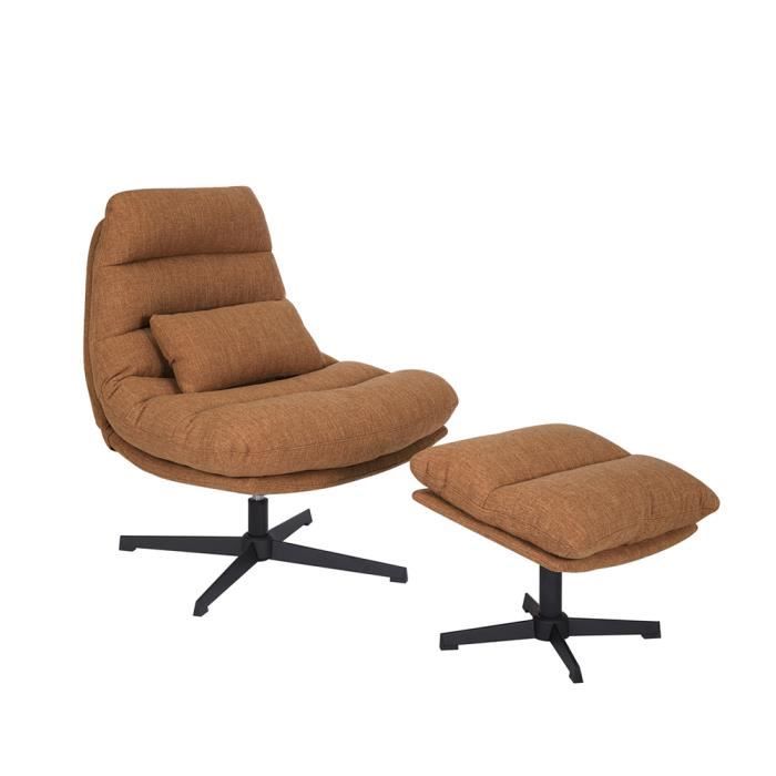 Fauteuil pivotant avec pouf Cristo tissu lin orange cuivre - Livin24 - Relaxation - Scandinave - Moderne