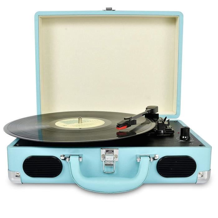 Tourne Disque 3 Vitesses Avec Enceintes Interne Bluetooth int/égr/é Prise USB pour MP3 1byone Platine Vinyle Transportable Noire