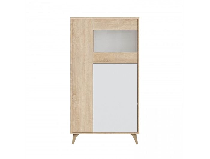 vitrine loungitude - laura - 3 portes - blanc et bois - rangement pratique