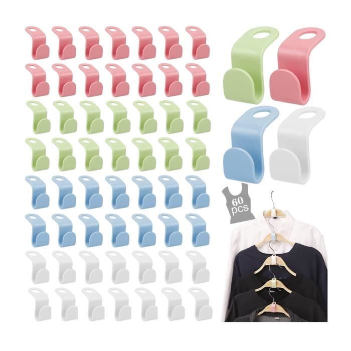 30 Connecteurs Cintres Plastique Blanc - Organisateur Penderie Gain De Place