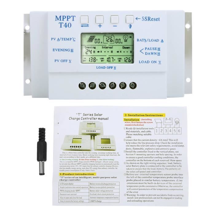 BET Régulateur de charge solaire MPPT 12V 24V 40A LCD Affichage