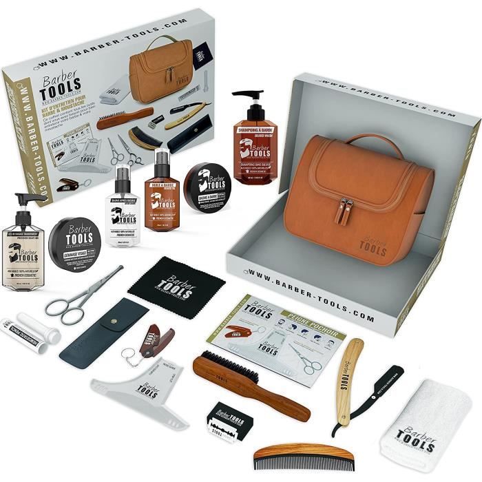 Kit/Set/Coffret CADEAU (15 PRODUITS) d'entretien et de soin pour barbe avec Soin de barbier | Cosmetique