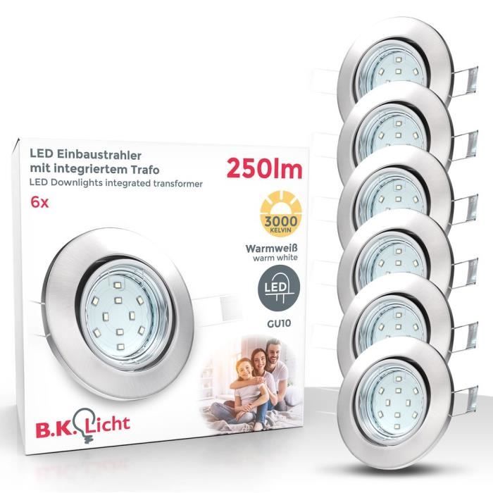 Lot 10 Spots LED Encastrables GU10 5W 430lm Blanc Chaud – Cadre Chrome Brossé Rond