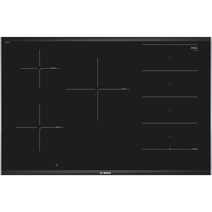 Table induction grande largeur - BOSCH SER8 - PXV875DV1E - Noir - 5-foyers - Home Connect - L816xP527 mm