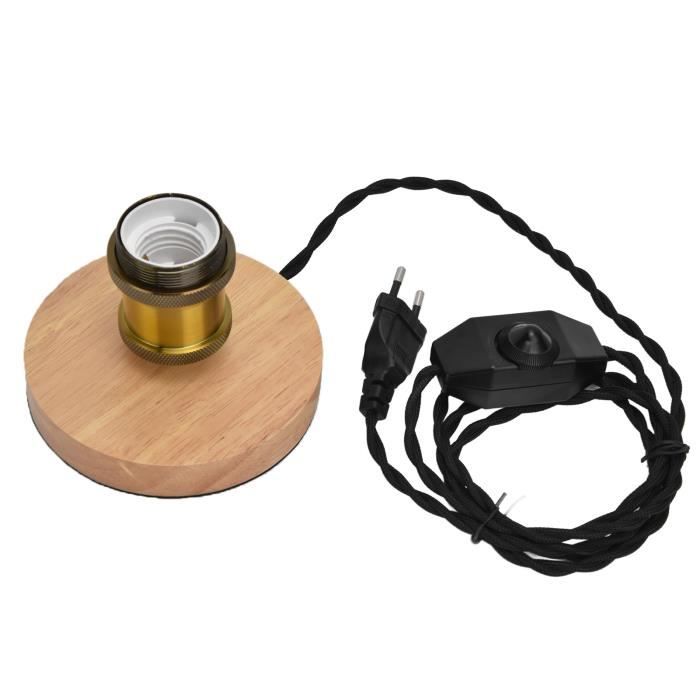 Cikonielf Socle De Lampe Douille de lampe en bois vintage avec bouton de gradation pour ampoule E27/E26 luminaire de chambre à