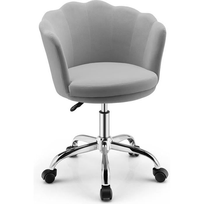 Fauteuil à Roulettes Pivotante en Velours - COSTWAY - Forme de Pétale - Hauteur Réglable - Gris Fauteuil à Roulettes Pivotante en Velours - COSTWAY - Forme de Pétale - Hauteur Réglable - Gris