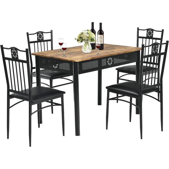 Ensemble Salle à Manger IKayaa – Table + 4 Chaises – Métal Moderne – Neuf