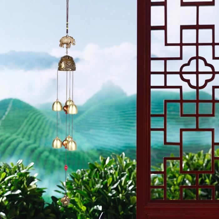 Dilwe cadeaux Ornement à suspendre bonne chance Feng Shui couleur cloches carillons à vent Chine décor à la maison éléphant ()