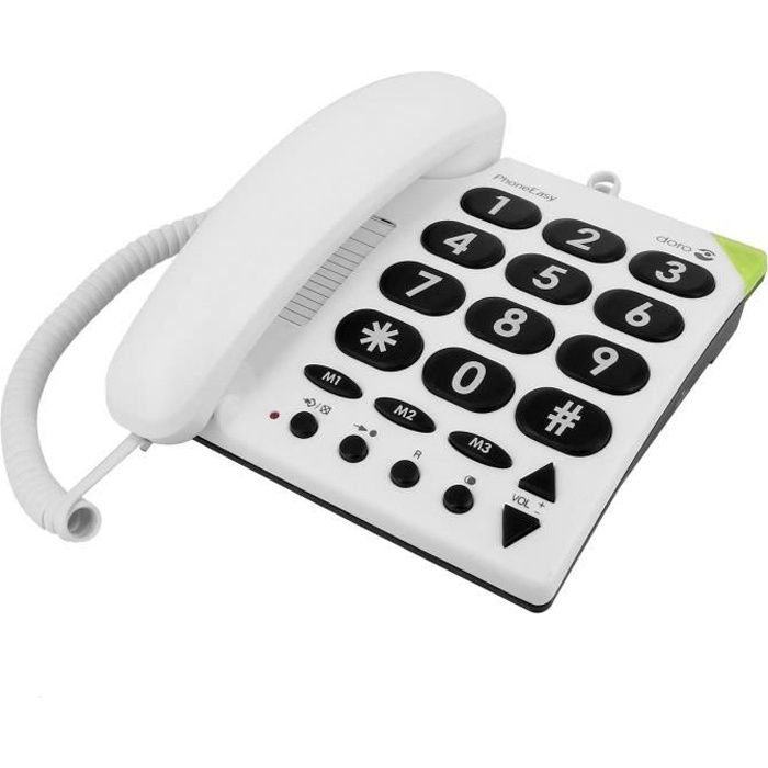 Doro PhoneEasy 311c Téléphone Filaire Blanc Grosses Touches Senior Aide Auditive
