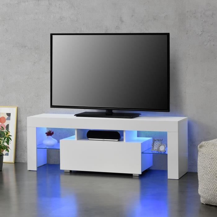 Meuble TV Grimsey LED Panneaux de Particules 130 x 35 x 45 cm Multicolore Banc [en.casa]