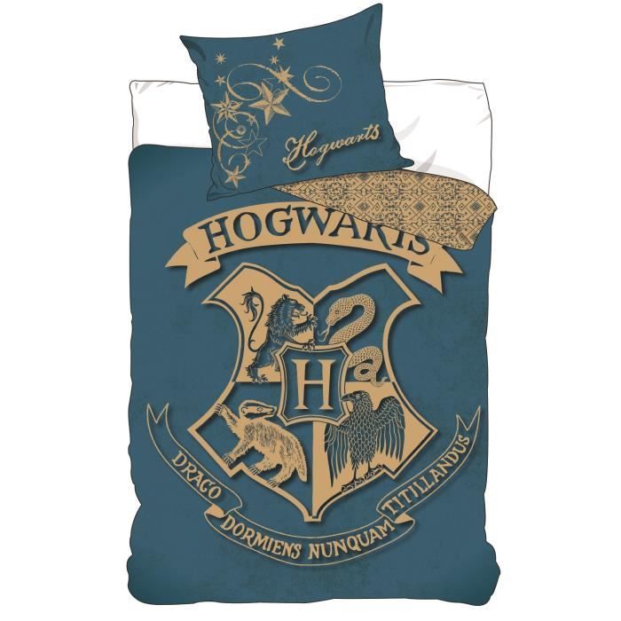 Parure De Lit Harry Potter Poudlard - Housse De Couette 140x200cm + Taie 65x65cm En Polycoton Réversible