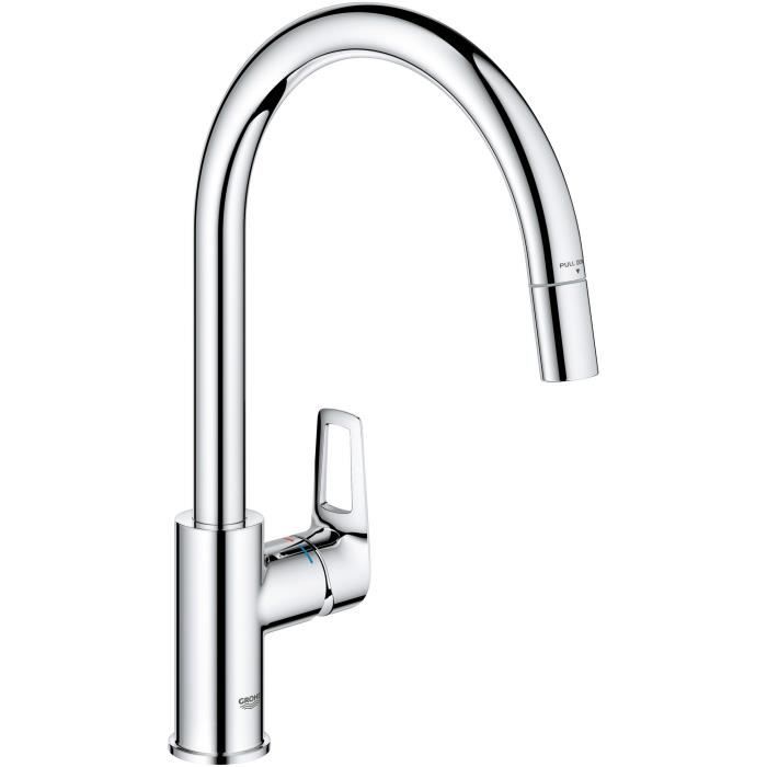 Mitigeur de cuisine GROHE StartLoop Chromé Bec haut en C Mousseur extractible 30556000 - vue 1