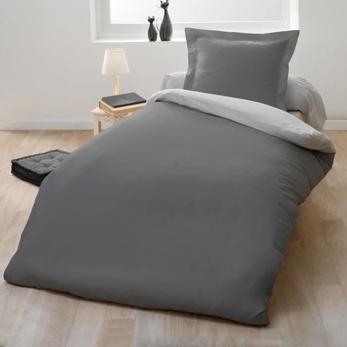 Parure housse de couette 1 personne 140x200 cm 100% Coton Bicolore et - vue 2