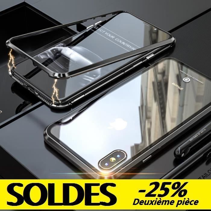 IPhone Xs Max Coque d'adsorption magnétique,Anti-Rayures Aluminium Métal Cadre + Transparent coque adsorption magnetique