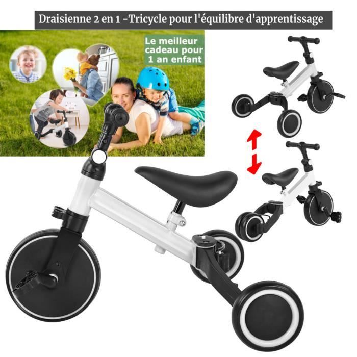 XJD 3 en 1 Vélo Draisienne Tricycle pour Enfants de 1-3 Ans Premier Vélo d'Entraînement d'Équilibre Véhicule avec Pédale Cadeau pour Filles Garçons Léger (Blanc, Tricycle