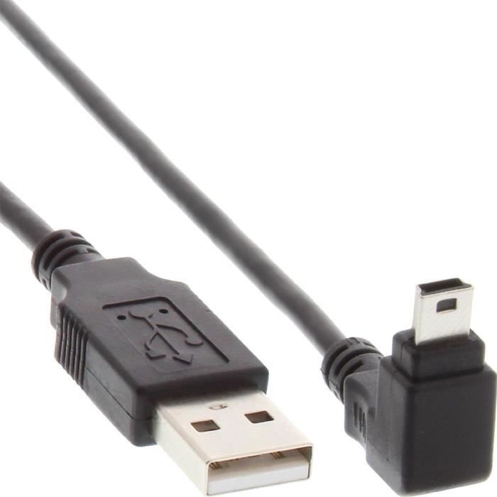 Câble USB 2.0 Mini InLine®, Mâle A vers Mini-B Mâle (5pol.) coudé