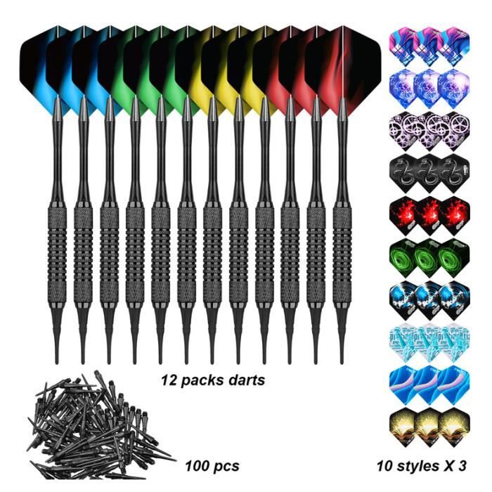 Jeux De Flechette Electronique Set De 12 Fléchettes à Pointes Plastique CareGames - 18g - Avec 24 Ailettes Et 50 Pointes De Rechange - Pour Cibles Électroniques Cible Flechette