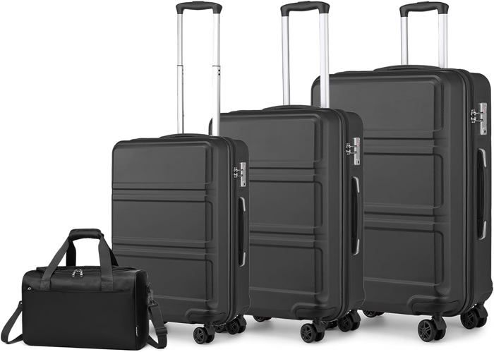 Kono Ensemble de valises légères en ABS rigide avec serrure TSA + sac cabine Ryanair 40 x 20 x 25 cm, turquoise, 4 Piece Set,Noir