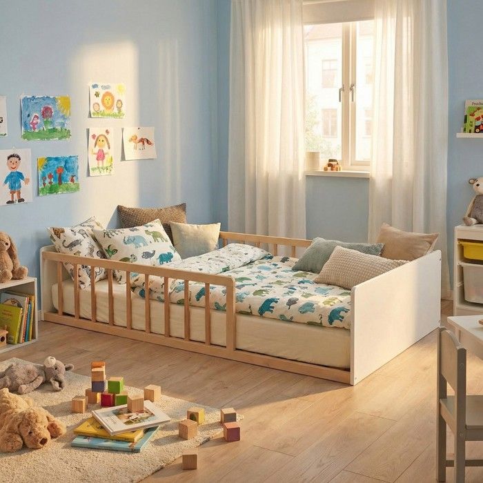 LIT 90x190 PILOU avec sommier / Blanc et Naturel