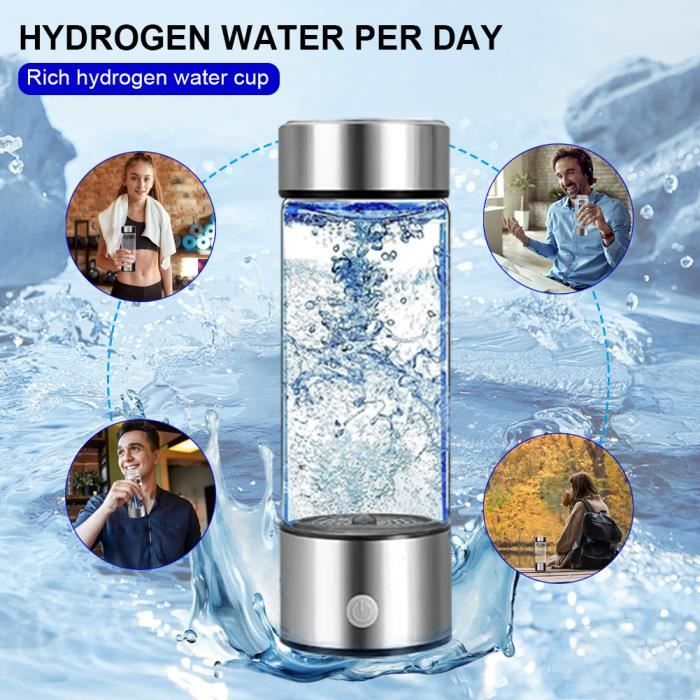 Bouteille D'Eau Hydrogène Portable 420 Ml – Générateur D'Hydrogène USB Rechargeable, Verre Borosilicaté Haut De Gamme – Idéal Sport, Voyage & Bien-Être (Argent)