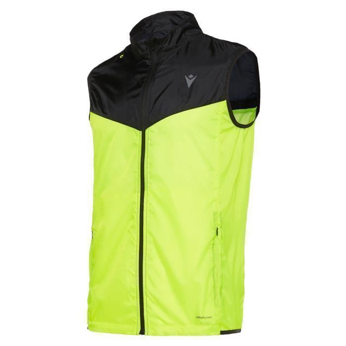 gilet coupe-vent sans manches macron running dennis - jaune fluo/noir