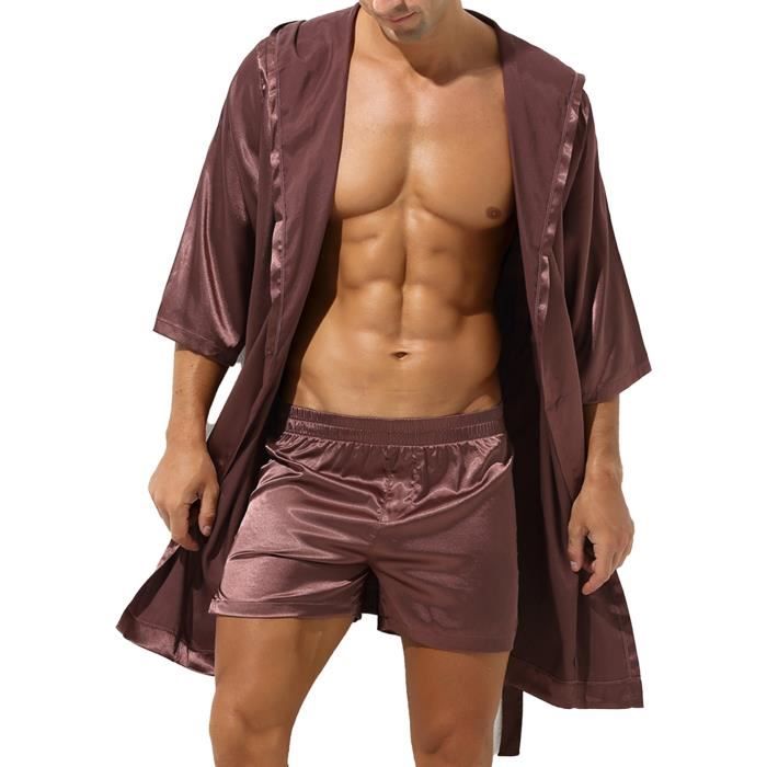 Iixpin Peignoir Homme Robe de Chambre Kimono Satin Pyjama à Capuche