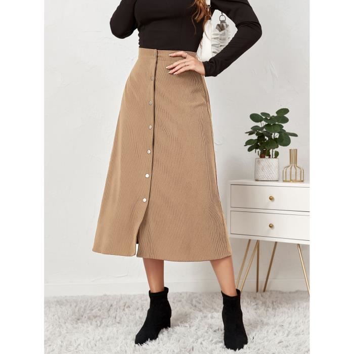 Jupe de mi corps en velours simple poitrine haute taille automne hiver jupe longue Beige Cdiscount Pret a Porter