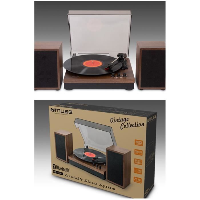 Platine Vinyle BOIS Vintage - MUSE MT-10 BT - 33 45 78 rpm