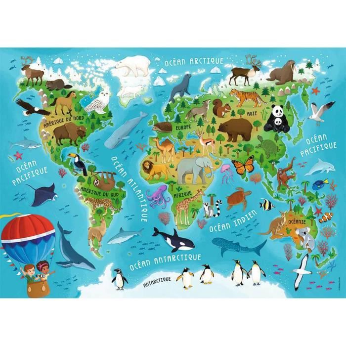 Puzzle - Nathan - Carte du monde des animaux -