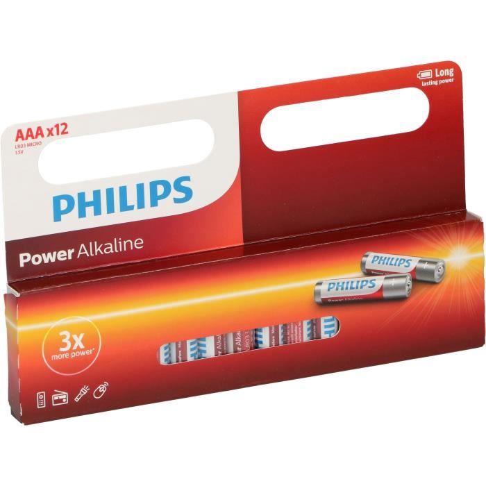 PHILIPS Piles LR03 / AAA Powerlife Alcaline - 1,5 V - Pack de 12