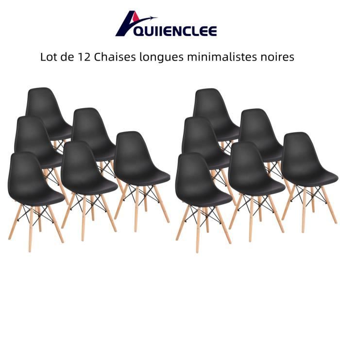Chaises longues minimalistes noires - QUIIENCLEE - Lot de 12 - Intérieur et extérieur - 46 x 41 x 83 cm
