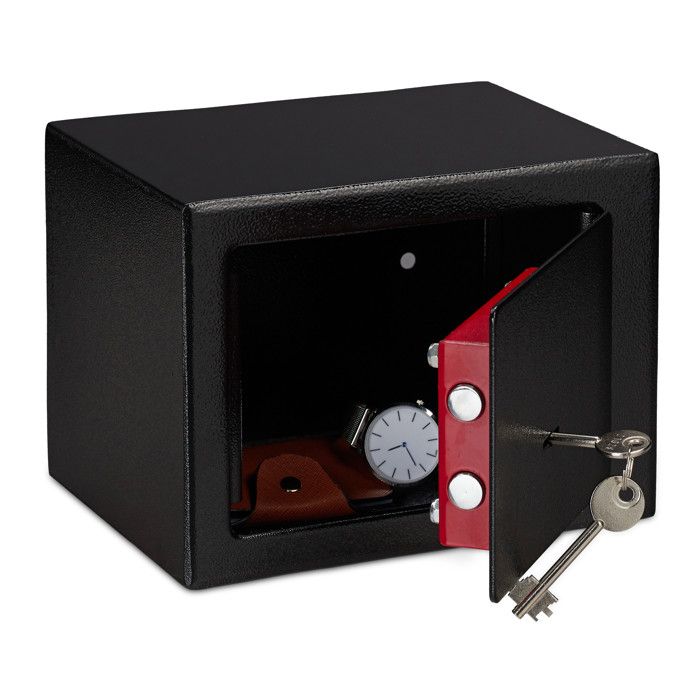Coffre-fort avec clé lot de 2 Panneton double Fixation au mur ou au sol petit coffre-fort HLP: 17x23x17 noir