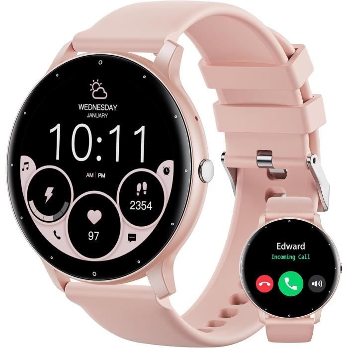 Montre Connectée Pour Femmes Homme Sport Avec IP67 Etanche Multifonction Cardio Oxymètre Podomètre Pour IOS Android-Rose