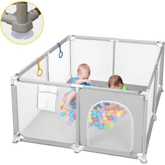 SINBIDE® Parc Bébé Enfant avec 30 ballons océanique, Parc De Jeux Lavable Adapté À L'intérieur Et À L'extérieur GRIS